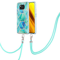 Handyhülle Silikon Hülle Gummi Schutzhülle Flexible Modisch Muster mit Schlüsselband Lanyard Y01B für Xiaomi Poco X3 Pro Grün