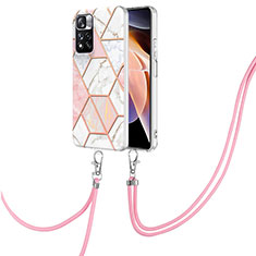 Handyhülle Silikon Hülle Gummi Schutzhülle Flexible Modisch Muster mit Schlüsselband Lanyard Y01B für Xiaomi Poco X4 NFC Rosa