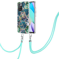 Handyhülle Silikon Hülle Gummi Schutzhülle Flexible Modisch Muster mit Schlüsselband Lanyard Y01B für Xiaomi Redmi 10 (2022) Nachtgrün