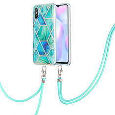 Handyhülle Silikon Hülle Gummi Schutzhülle Flexible Modisch Muster mit Schlüsselband Lanyard Y01B für Xiaomi Redmi 9A Grün