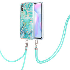 Handyhülle Silikon Hülle Gummi Schutzhülle Flexible Modisch Muster mit Schlüsselband Lanyard Y01B für Xiaomi Redmi 9A Minzgrün