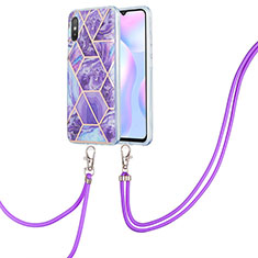 Handyhülle Silikon Hülle Gummi Schutzhülle Flexible Modisch Muster mit Schlüsselband Lanyard Y01B für Xiaomi Redmi 9AT Violett