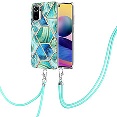 Handyhülle Silikon Hülle Gummi Schutzhülle Flexible Modisch Muster mit Schlüsselband Lanyard Y01B für Xiaomi Redmi Note 10 4G Minzgrün