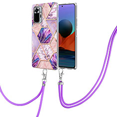 Handyhülle Silikon Hülle Gummi Schutzhülle Flexible Modisch Muster mit Schlüsselband Lanyard Y01B für Xiaomi Redmi Note 10 Pro 4G Helles Lila