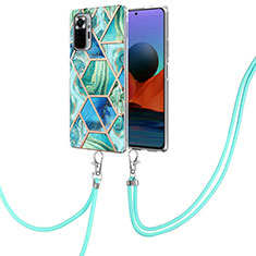 Handyhülle Silikon Hülle Gummi Schutzhülle Flexible Modisch Muster mit Schlüsselband Lanyard Y01B für Xiaomi Redmi Note 10 Pro 4G Minzgrün