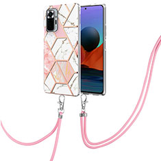 Handyhülle Silikon Hülle Gummi Schutzhülle Flexible Modisch Muster mit Schlüsselband Lanyard Y01B für Xiaomi Redmi Note 10 Pro 4G Rosa