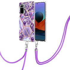 Handyhülle Silikon Hülle Gummi Schutzhülle Flexible Modisch Muster mit Schlüsselband Lanyard Y01B für Xiaomi Redmi Note 10 Pro Max Violett