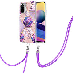 Handyhülle Silikon Hülle Gummi Schutzhülle Flexible Modisch Muster mit Schlüsselband Lanyard Y01B für Xiaomi Redmi Note 10S 4G Helles Lila