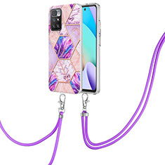 Handyhülle Silikon Hülle Gummi Schutzhülle Flexible Modisch Muster mit Schlüsselband Lanyard Y01B für Xiaomi Redmi Note 11 4G (2021) Helles Lila