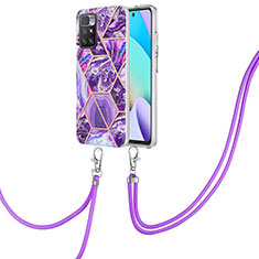 Handyhülle Silikon Hülle Gummi Schutzhülle Flexible Modisch Muster mit Schlüsselband Lanyard Y01B für Xiaomi Redmi Note 11 4G (2021) Violett