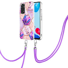 Handyhülle Silikon Hülle Gummi Schutzhülle Flexible Modisch Muster mit Schlüsselband Lanyard Y01B für Xiaomi Redmi Note 11 4G (2022) Helles Lila