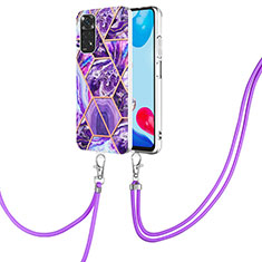 Handyhülle Silikon Hülle Gummi Schutzhülle Flexible Modisch Muster mit Schlüsselband Lanyard Y01B für Xiaomi Redmi Note 11 4G (2022) Violett