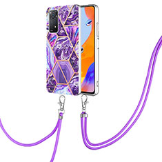 Handyhülle Silikon Hülle Gummi Schutzhülle Flexible Modisch Muster mit Schlüsselband Lanyard Y01B für Xiaomi Redmi Note 11 Pro 4G Violett