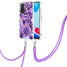 Handyhülle Silikon Hülle Gummi Schutzhülle Flexible Modisch Muster mit Schlüsselband Lanyard Y01B für Xiaomi Redmi Note 11S 4G Violett