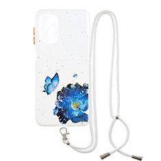 Handyhülle Silikon Hülle Gummi Schutzhülle Flexible Modisch Muster mit Schlüsselband Lanyard Y01X für Samsung Galaxy A04s Blau