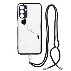 Handyhülle Silikon Hülle Gummi Schutzhülle Flexible Modisch Muster mit Schlüsselband Lanyard Y01X für Samsung Galaxy A04s Schwarz