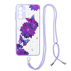 Handyhülle Silikon Hülle Gummi Schutzhülle Flexible Modisch Muster mit Schlüsselband Lanyard Y01X für Samsung Galaxy A04s Violett