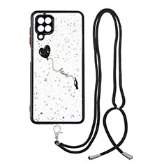 Handyhülle Silikon Hülle Gummi Schutzhülle Flexible Modisch Muster mit Schlüsselband Lanyard Y01X für Samsung Galaxy A12 Nacho Schwarz