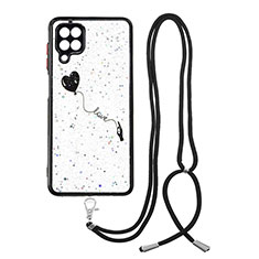 Handyhülle Silikon Hülle Gummi Schutzhülle Flexible Modisch Muster mit Schlüsselband Lanyard Y01X für Samsung Galaxy A12 Schwarz