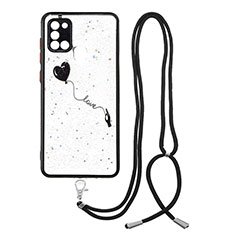 Handyhülle Silikon Hülle Gummi Schutzhülle Flexible Modisch Muster mit Schlüsselband Lanyard Y01X für Samsung Galaxy A21s Schwarz