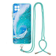 Handyhülle Silikon Hülle Gummi Schutzhülle Flexible Modisch Muster mit Schlüsselband Lanyard Y01X für Samsung Galaxy A22 5G Grün