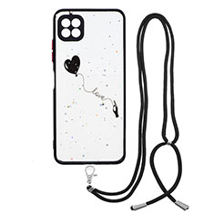 Handyhülle Silikon Hülle Gummi Schutzhülle Flexible Modisch Muster mit Schlüsselband Lanyard Y01X für Samsung Galaxy A22 5G Schwarz