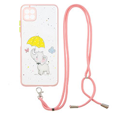 Handyhülle Silikon Hülle Gummi Schutzhülle Flexible Modisch Muster mit Schlüsselband Lanyard Y01X für Samsung Galaxy A22s 5G Gelb