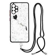 Handyhülle Silikon Hülle Gummi Schutzhülle Flexible Modisch Muster mit Schlüsselband Lanyard Y01X für Samsung Galaxy A32 4G Schwarz