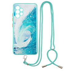 Handyhülle Silikon Hülle Gummi Schutzhülle Flexible Modisch Muster mit Schlüsselband Lanyard Y01X für Samsung Galaxy A32 5G Grün