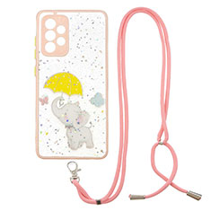 Handyhülle Silikon Hülle Gummi Schutzhülle Flexible Modisch Muster mit Schlüsselband Lanyard Y01X für Samsung Galaxy A52 4G Gelb