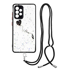 Handyhülle Silikon Hülle Gummi Schutzhülle Flexible Modisch Muster mit Schlüsselband Lanyard Y01X für Samsung Galaxy A52s 5G Schwarz