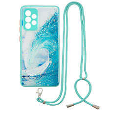 Handyhülle Silikon Hülle Gummi Schutzhülle Flexible Modisch Muster mit Schlüsselband Lanyard Y01X für Samsung Galaxy A53 5G Grün