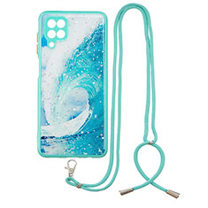 Handyhülle Silikon Hülle Gummi Schutzhülle Flexible Modisch Muster mit Schlüsselband Lanyard Y01X für Samsung Galaxy F12 Grün