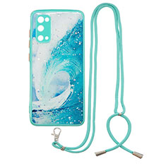 Handyhülle Silikon Hülle Gummi Schutzhülle Flexible Modisch Muster mit Schlüsselband Lanyard Y01X für Samsung Galaxy S20 5G Grün