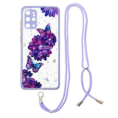 Handyhülle Silikon Hülle Gummi Schutzhülle Flexible Modisch Muster mit Schlüsselband Lanyard Y01X für Samsung Galaxy S20 Plus Violett