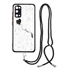 Handyhülle Silikon Hülle Gummi Schutzhülle Flexible Modisch Muster mit Schlüsselband Lanyard Y01X für Samsung Galaxy S20 Schwarz