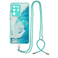 Handyhülle Silikon Hülle Gummi Schutzhülle Flexible Modisch Muster mit Schlüsselband Lanyard Y01X für Samsung Galaxy S20 Ultra 5G Grün