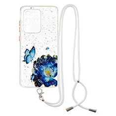 Handyhülle Silikon Hülle Gummi Schutzhülle Flexible Modisch Muster mit Schlüsselband Lanyard Y01X für Samsung Galaxy S20 Ultra Blau