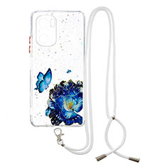 Handyhülle Silikon Hülle Gummi Schutzhülle Flexible Modisch Muster mit Schlüsselband Lanyard Y01X für Xiaomi Mi 11i 5G Blau