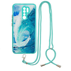 Handyhülle Silikon Hülle Gummi Schutzhülle Flexible Modisch Muster mit Schlüsselband Lanyard Y01X für Xiaomi Poco M2 Grün