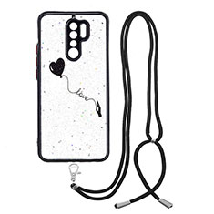 Handyhülle Silikon Hülle Gummi Schutzhülle Flexible Modisch Muster mit Schlüsselband Lanyard Y01X für Xiaomi Poco M2 Schwarz