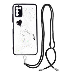 Handyhülle Silikon Hülle Gummi Schutzhülle Flexible Modisch Muster mit Schlüsselband Lanyard Y01X für Xiaomi Poco M3 Schwarz