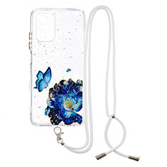 Handyhülle Silikon Hülle Gummi Schutzhülle Flexible Modisch Muster mit Schlüsselband Lanyard Y01X für Xiaomi Poco M5S Blau