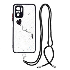 Handyhülle Silikon Hülle Gummi Schutzhülle Flexible Modisch Muster mit Schlüsselband Lanyard Y01X für Xiaomi Poco M5S Schwarz