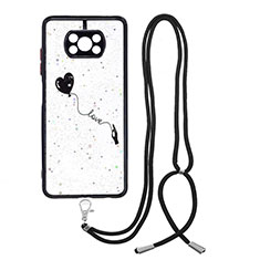 Handyhülle Silikon Hülle Gummi Schutzhülle Flexible Modisch Muster mit Schlüsselband Lanyard Y01X für Xiaomi Poco X3 Schwarz