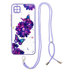 Handyhülle Silikon Hülle Gummi Schutzhülle Flexible Modisch Muster mit Schlüsselband Lanyard Y01X für Xiaomi Redmi 10A 4G Violett