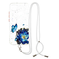 Handyhülle Silikon Hülle Gummi Schutzhülle Flexible Modisch Muster mit Schlüsselband Lanyard Y01X für Xiaomi Redmi 9 Activ Blau