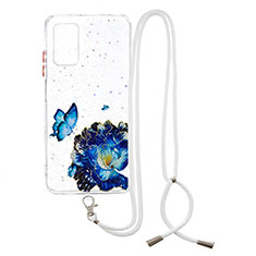 Handyhülle Silikon Hülle Gummi Schutzhülle Flexible Modisch Muster mit Schlüsselband Lanyard Y01X für Xiaomi Redmi 9 Power Blau