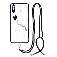 Handyhülle Silikon Hülle Gummi Schutzhülle Flexible Modisch Muster mit Schlüsselband Lanyard Y01X für Xiaomi Redmi 9A Schwarz