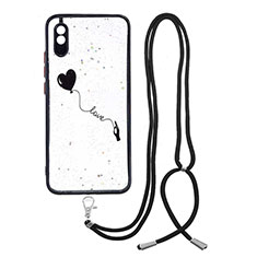 Handyhülle Silikon Hülle Gummi Schutzhülle Flexible Modisch Muster mit Schlüsselband Lanyard Y01X für Xiaomi Redmi 9i Schwarz